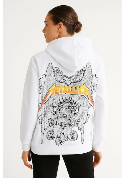 Primemagazam Metallica İki İplik Kapüşonlu Ön Ve Arka Baskılı Hoodie - Beyaz Çeşitli