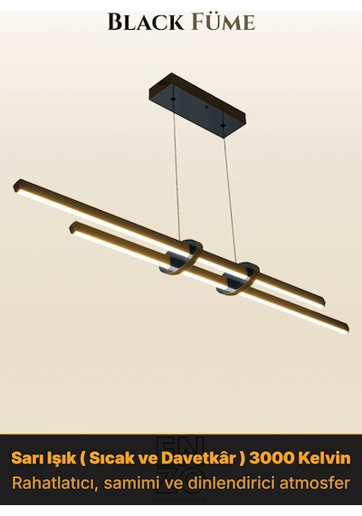 Cosmo 2 Füme Lineer Led Sarkıt Avize Kumandalı Dim Edilebilir Aşağı Işık Sarı Işık