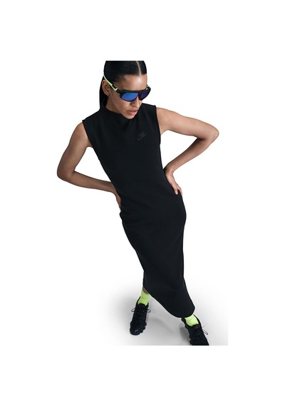 Nike Womens Tech Fleece Maxi Tank Dree Balıkçı Yaka Fermuar Yırtmaçlı Kadın Elbise Siyah