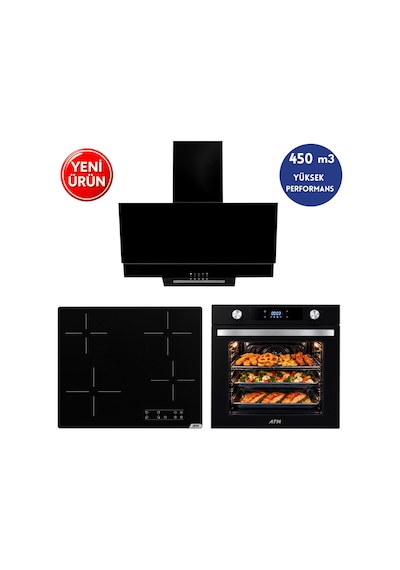 Alveus AFM Serisi Ec-04 Turbo Elektrikli Vitroseramik Siyah 3'Lü Ankastre Set Fırın + Ocak + Davlumbaz