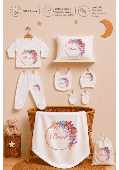 Pia Baby Kız Bebek Hastane Çıkışı Seti 12 Parça %100 Pamuk İsimli Kişiye Özel Organik Baskılı Kıyafet Keseli 103711k0x Ekru Pia Baby Kız Bebek Hastane Çıkışı Seti 12 Parça %100 Pamuk İsimli Kişiye Özel Organik Baskılı Kıyafet Keseli 103711k0x Ekru