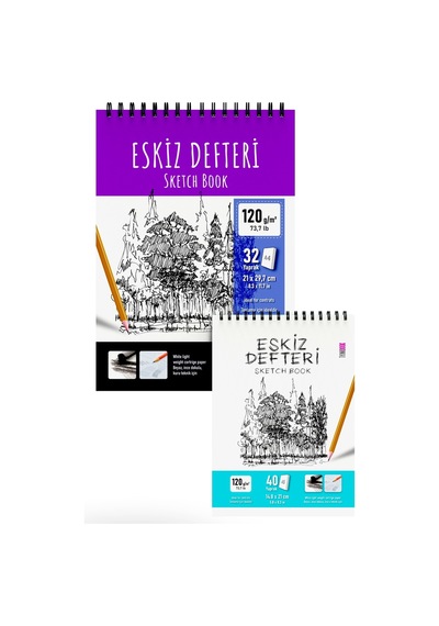 Eskiz A5, A4 Spiralli Defter 2'li Set Renkli