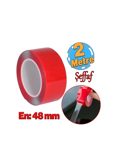 Çift Taraflı Silikon Bant Montaj Bandı Şeffaf 48 Mm X 2 Metre Güçlü Çok Amaçlı Yapıştırıcı 1 Adet
