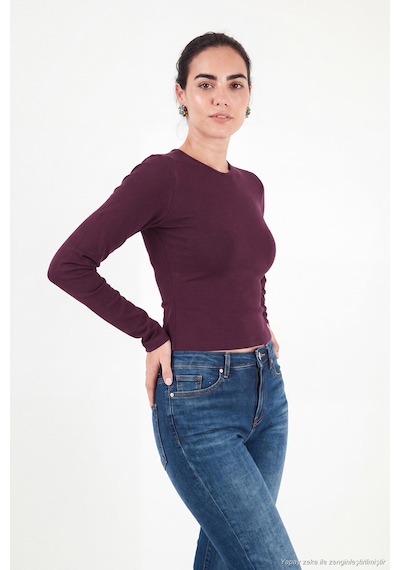 Lela Pamuklu Bisiklet Yaka Crop Bluz Kadın Bluz 5867060 Mürdüm