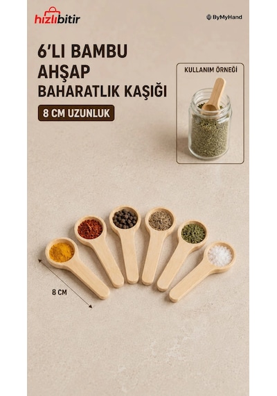 Bymyhand Ahşap Baharat Kaşığı 6'lı Set