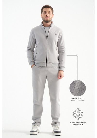 Shooter Sportswear Shooter Erkek Kışlık Eşofman Takımı Thermosoft Teknolojisi Içi Kuzu Görünümlü Regular Kalıp Açık Gri