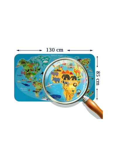 Eğitici Dünya Haritası Dünya Atlası Çocuk Ve Bebek Odası Duvar Sticker-85x130-3808 Çok Renkli