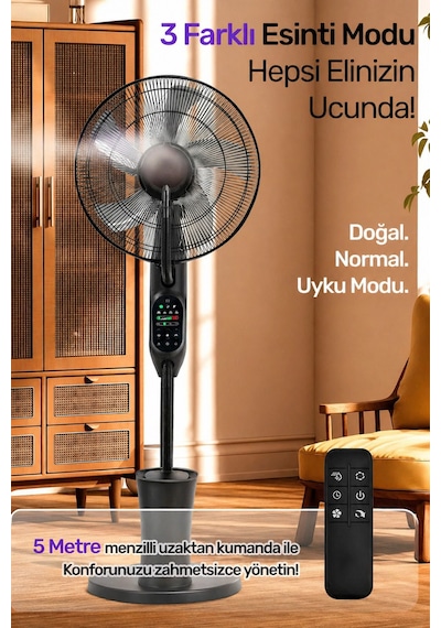 Exenar - Siyah - Uzaktan Kumandalı Buzlu Vantilatör Buharlı Soğutucu Nemlendirici Fan Zaman Ayarlı Oda Soğutucu 2.8l
