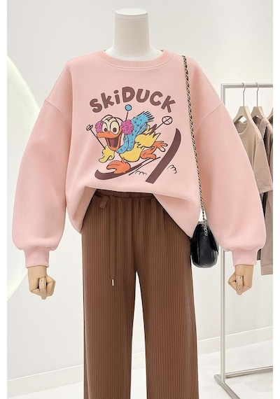 Benroma 3 İplik Penye Skiduck Baskılı Unisex Sweatshırt Çok Renkli