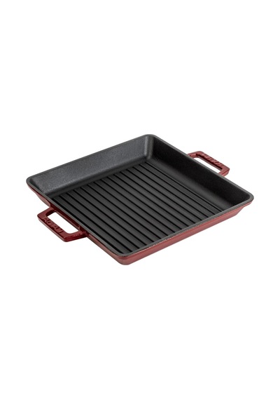 Lava Döküm Kare Izgara Tavası Döküm Demir Yekpare Çift Kulplu Ölçü 26x26cm.-bordo Bordo