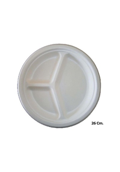 Roll-up Nature Ekolojik Karton Kağıt Tek Kullanımlık 3 Bölmeli Tabak - 26 Cm. - 25 Adetlik 1 Paket Beyaz