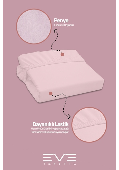 Eve Tekstil Fitted Yüksek Kaliteli Penye Kumaş Çift Kişilik Lastikli Çarşaf Pembe