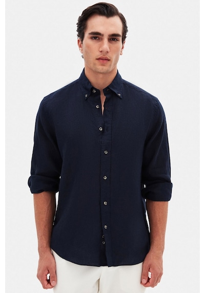 D'S Damat Ds Damat Comfort Lacivert Düz %100 Keten Gömlek 4hc02ap01265m Lacivert