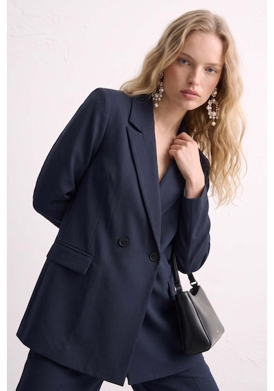 Barrels And Oıl Kadın Çift Düğmeli Blazer Ceket - Lacivert Lacivert
