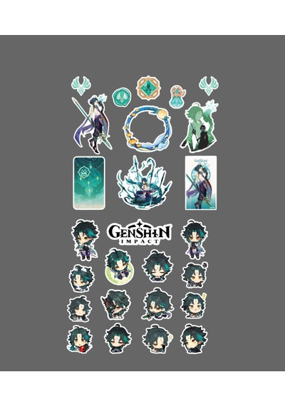Xiao-genshin İmpact-xiao 2 Li Sticker Set Parlak Kağıt-oyun Etiketi - Telefon -hediye Süsleme Açık Yeşil