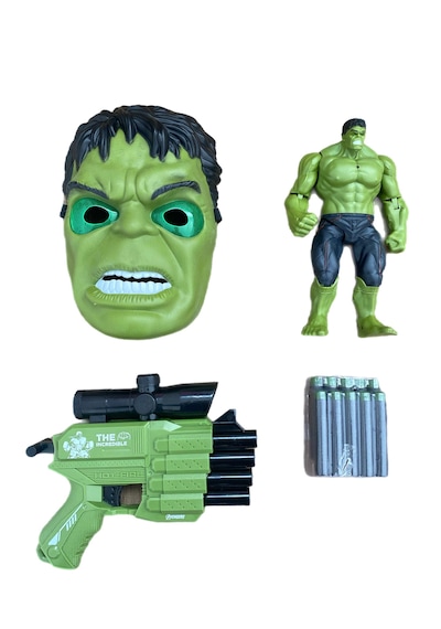 Hulk Işıklı Maske Işıklı Figür Sünger Atan Tabanca 10 Mermi Set