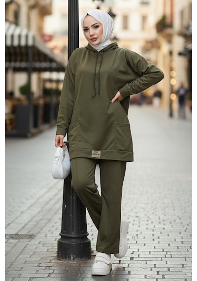 Bestenur Çift Cepli Kapüşonlu İkili Takım 1668 - Haki Haki
