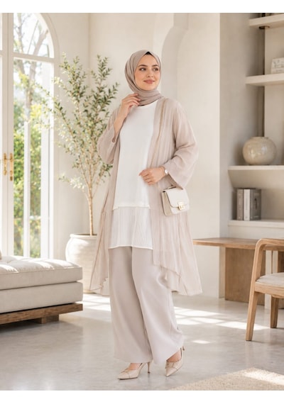 Esra Butik78 Siyah, Beyaz Ve Pudra Renk Kolsuz Altı Pileli İçlik 80 Cm