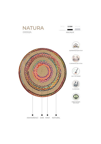 Natura El Dokuma Jüt Bohem Tarz Otantik Salon Oturma Odası Koridor Yatak Odası Natural Halı 00002a Multi
