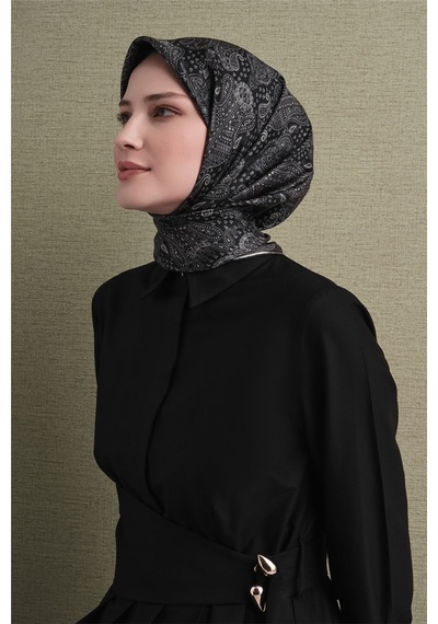 Armine İpek Eşarp 2027 Kış - 9631-83 Siyah Sura Vizon
