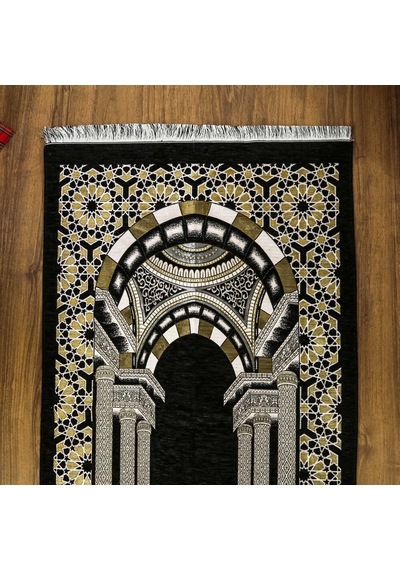 Medine Lüks Şönil Seccade Siyah 66x116cm 520 Gr Çok Renkli