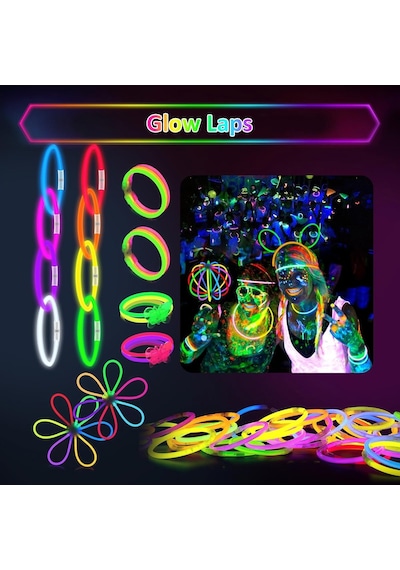 Glow Sticks - 100 Adet Parlayan Çubuklar Toplu Parti Paketi - 20,32 Cm Karanlıkta Parlayan Parti Malzemeleri Neon Part Çok Renkli