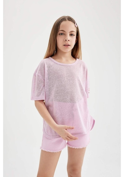 DeFacto Kız Çocuk Oversize Geniş Kalıp Baskılı Kısa Kollu Tişört C4606A824SMPR66 Mor DeFacto Kız Çocuk Oversize Geniş Kalıp Baskılı Kısa Kollu Tişört C4606A824SMPR66 Mor