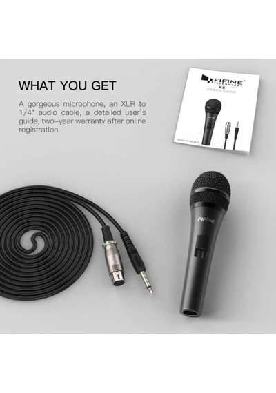Fifine K6 Kablolu - Açma/kapama Tuşlu - Profesyonel - Vokal - Karaoke Dinamik Mikrofon