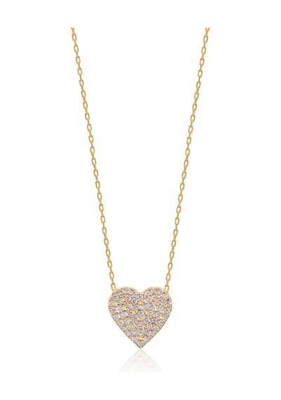 Emılıano Jewellery 925 Ayar Gümüş Kalplı Zirkon Kolye Gold - Rose Gold - Gümüş