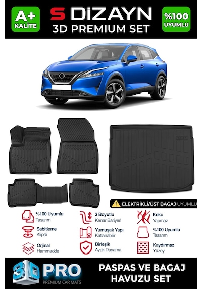 S-dizayn Nissan Qashqai E-power 3d Pro Havuzlu Paspas Ve Üst Bagaj Havuzu Seti 2'li Set 2021-2024