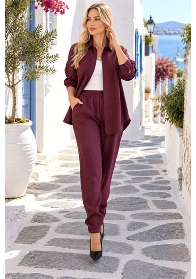 Bordo Modal Cupro İkili Takım