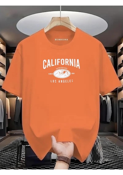 Calıfornıa Los Angeles Baskılı Oversize Tişört Turuncu