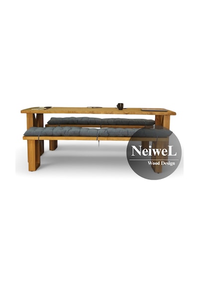 Neiwel Niel Doğal Ahşap Banklı Toplantı Masasıı x 120 x 220 Açık Ceviz