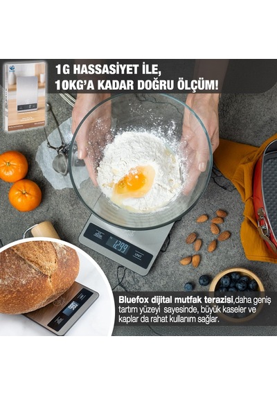 Dijital Mutfak Tartısı, 10kg/1g Hassasiyet, Paslanmaz Çelik, 6 Birim Dönüşümü G/kg/lb/oz/ml/milk Ml , 2 Aaa Pil Dahil Çok Renkli