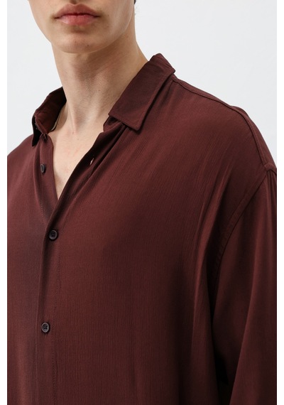 Vamos Hafif Dokulu Oversize Gömlek Bordo