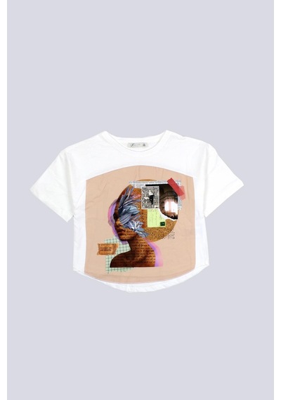 Escabel Kız Çocuk Baskılı Tshirt Beyaz
