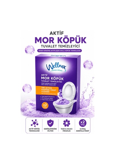 3 Lü Aktif Mor/pembe/mavi Köpük Tuvalet Temizleyici Kireç Çözücü 2x100 Gr