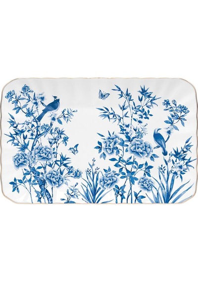 Easy Life Paradise Garden Porselen Dikdörtgen Tabak 20cm X 13cm Mavi