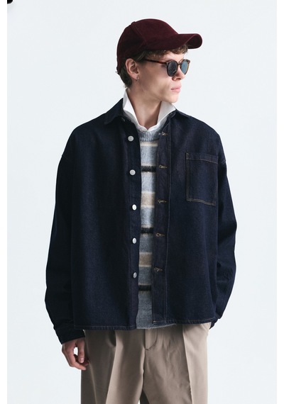 Vamos Oversize Denim Gömlek Koyu Lacivert