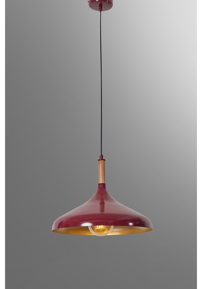 Ufo Tekli Bordo Metal Sarkıt Avize Ahşap Parçalı Kırmızı