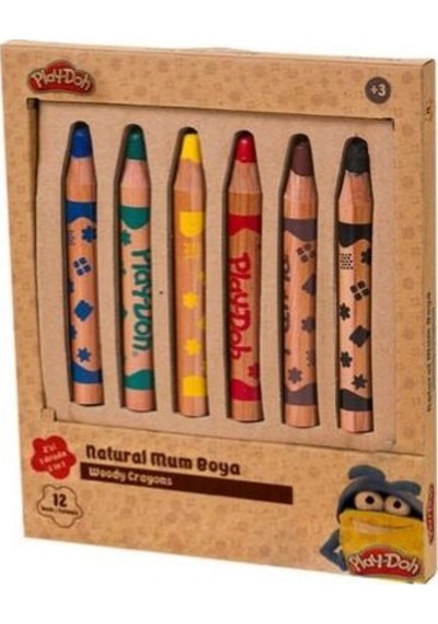 Mum Boya- Play-doh 6 Renk Naturel Crayon 2'sı 1 Çok Renkli