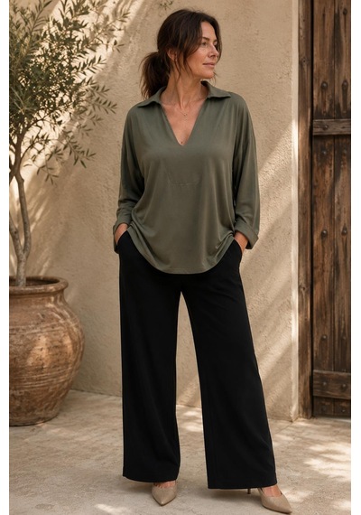 Alexandergardi V Yaka Dökümlü Oversize Bluz YEŞİL