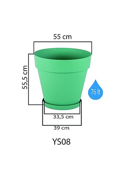 Ys08 Yalı Saksı Drenaj Aparatlı Tabaklı Dekoratif Saksı 55cm, 76 Litre Antrasit