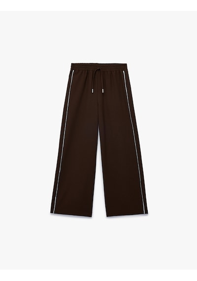 Koton Beli Bağcıklı Biyeli Geniş Paça Pantolon Kahverengi 6skg40095aw Kahve