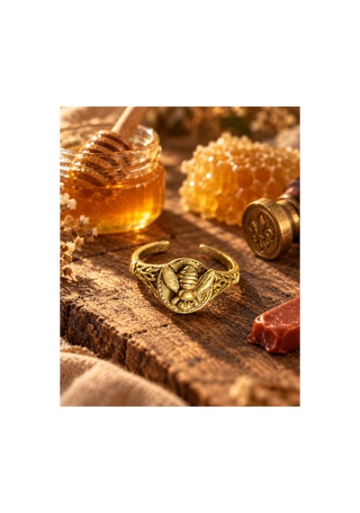Esoo Jewelry Arı Figürlü Mühür Yüzük Ayarlanabilir Antik Pirinç Kadın Gold