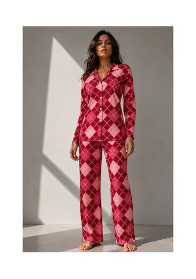 Fit Women Kadın Uzun Kol Pamuklu Kırmızı Pijama Takımı