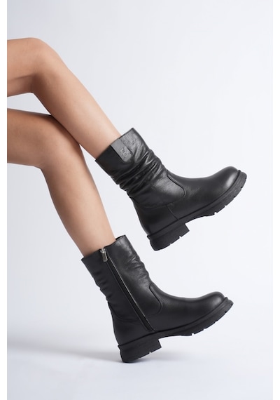 Analin Shoes Kadın Hakiki Deri İçi Kürklü Körüklü Bot Siyah