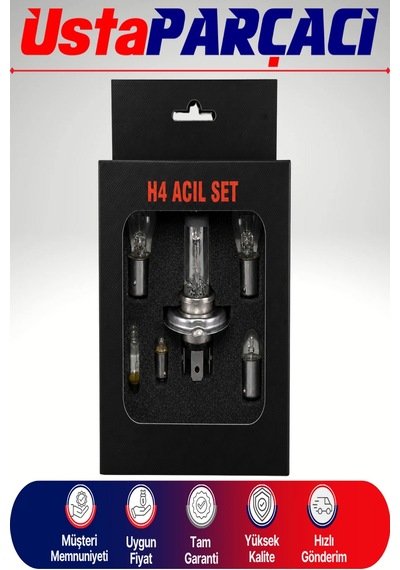 H4 Acil Yol Seti 12v Araç Ampul Ve Sigorta Seti Far Stop Park Sofit Ampul + Blade Sigorta Seyahat Güvenlik Kiti