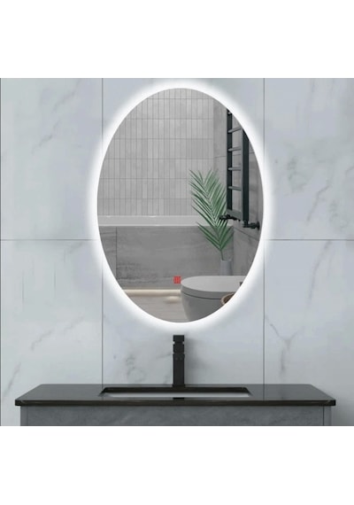 60x80 H Cm Buğu Çözücülü Ledli Elips Banyo Aynası Şeffaf