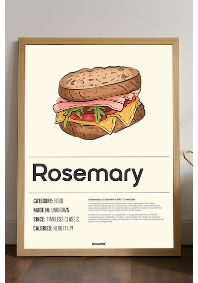 Rosemary Ahşap Çerçeveli Poster, Dekoratif Mutfak Duvar Tablosu